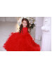 Beaded Red Lace Tulle Ruffle Flower Girl Dress Birthday Dress